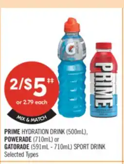 Shoppers Drug Mart PRIME HYDRATION DRINK (500mL), POWERADE (710mL) or GATORADE (591mL - 710mL) SPORT DRINK offer