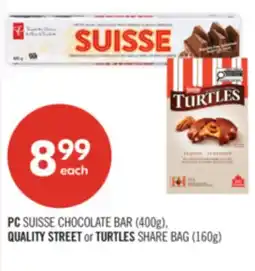 Shoppers Drug Mart PC SUISSE CHOCOLATE BAR (400g), QUALITY STREET or TURTLES SHARE BAG (160g) offer