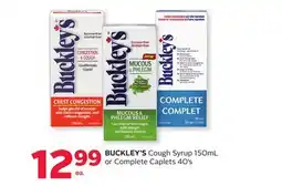 Rexall BUCKLEY'S Cough Syrup 150mL or Complete Caplets 40' s offer
