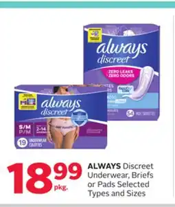 Rexall ALWAYS Discreet Underwear, Briefs or Pads offer