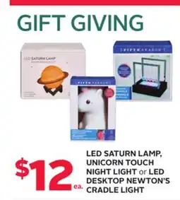 Rexall LED SATURN LAMP, UNICORN TOUCH NIGHT LIGHT or LED DESKTOP NEWTON'S CRADLE LIGHT offer