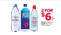 Rexall EVIAN or FIJI 1L or EVIAN Sport Cap 750mL Water offer
