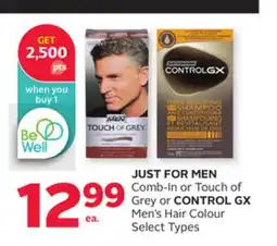 Rexall JUST FOR MEN Comb-In or Touch of Grey or CONTROL GX Men's Hair Colour offer