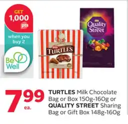 Rexall TURTLES Milk Chocolate Bag or Box 150g-160g or QUALITY STREET Sharing Bag or Gift Box 148g-160g offer