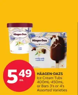 Rexall HÄAGEN-DAZS Ice Cream Tubs 400mL-450mL or Bars 3' s or 4' s offer