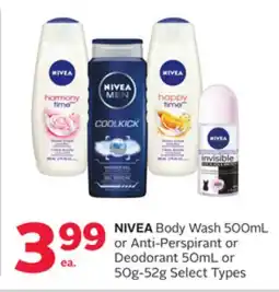 Rexall NIVEA Body Wash 500mL or Anti-Perspirant or Deodorant 50mL or 50g-52g offer
