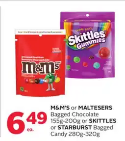 Rexall M&M'S or MALTESERS Bagged Chocolate 155g-200g or SKITTLES or STARBURST Bagged Candy 280g-320g offer
