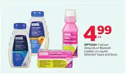 Rexall OPTION+ Calcium Antacids or Bismuth Caplets or Liquids offer