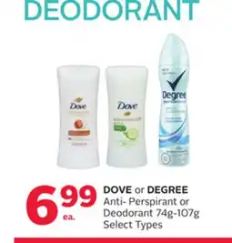 Rexall DOVE or DEGREE Anti-Perspirant or Deodorant offer