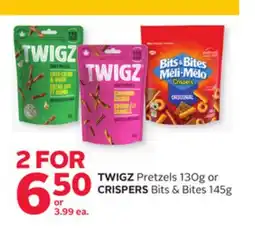 Rexall TWIGZ Pretzels 130g or CRISPERS Bits & Bites 145g offer