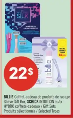 Pharmaprix BILLIE Shave Gift Box, SCHICK INTUITION or HYDRO Gift Sets offer