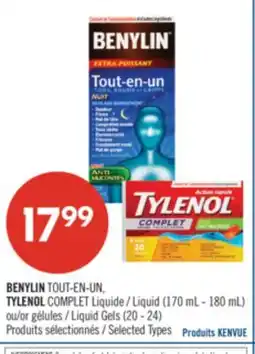 Pharmaprix BENYLIN TOUT-EN-UN, TYLENOL COMPLET Liquid (170 mL - 180 mL) Liquid Gels (20 - 24) offer