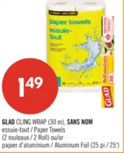 Pharmaprix GLAD CLING WRAP (30 m), NO NAME Paper Towels (2 Roll) or Aluminum Foil (25') offer