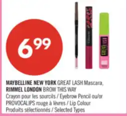Pharmaprix MAYBELLINE NEW YORK GREAT LASH Mascara, RIMMEL LONDON BROW THIS WAY Eyebrow Pencil or Lip Colour offer