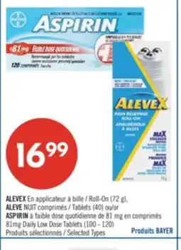 Pharmaprix ALEVEX Roll-On (72 g). ALEVE Tablets (40) or ASPIRIN 81mg Daily Low Dose Tablets (100 - 120) offer