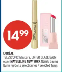 Pharmaprix L'ORÉAL TELESCOPIC Mascara, LIFTER GLAZE BALM or MAYBELLINE NEW YORK GLAZE Balm offer