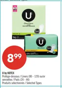 Pharmaprix U by KOTEX Liners (80−129) or Pads (24−44) offer