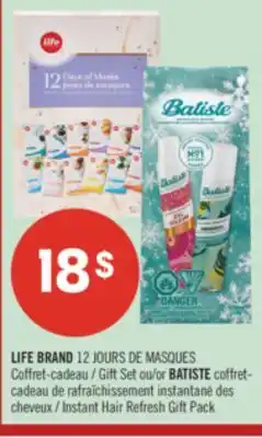 Pharmaprix LIFE BRAND 12 JOURS DE MASQUES Gift Set or BATISTE Instant Hair Refresh Gift Pack offer