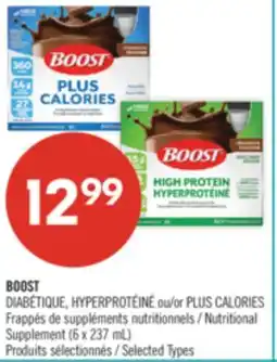 Pharmaprix BOOST DIABÉTIQUE, HYPERPROTÉINÉ or PLUS CALORIES Nutritional Supplement offer