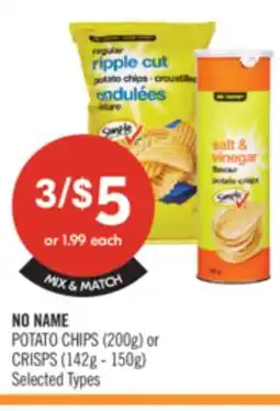 Shoppers Drug Mart NO NAME POTATO CHIPS (200g) or CRISPS (142g-150g) offer