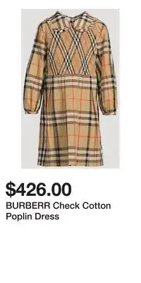 Holt Renfrew BURBERR Check Cotton Poplin Dress offer