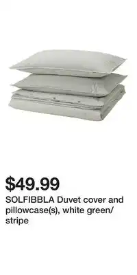 IKEA SOLFIBBLA Duvet cover and pillowcase(s), white green/stripe offer