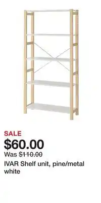 IKEA IVAR Shelf unit, pine/metal white offer