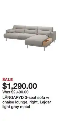 IKEA LÅNGARYD 3-seat sofa w chaise lounge, right, Lejde/light gray metal offer
