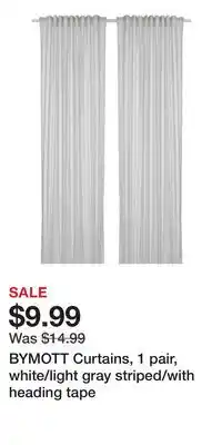 IKEA BYMOTT Curtains, 1 pair, white/light gray striped/with heading tape offer