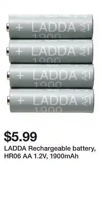 IKEA LADDA Rechargeable battery, HR06 AA 1.2V, 1900mAh offer