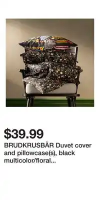IKEA BRUDKRUSBÄR Duvet cover and pillowcase(s), black multicolor/floral pattern offer