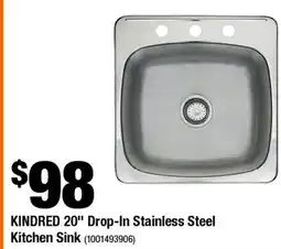 Home Depot 20 Drop-In Stainless Steel Kitchen Sink offer