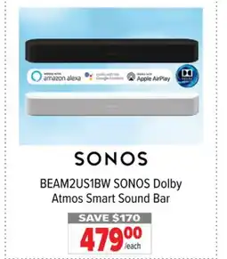 2001 Audio Video BEAM2US1BW SONOS Dolby Atmos Smart Sound Bar offer