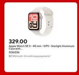 Staples Apple Watch SE 3 - 40 mm - GPS - Starlight Aluminum Case with Starlight Sport Band - S/M offer