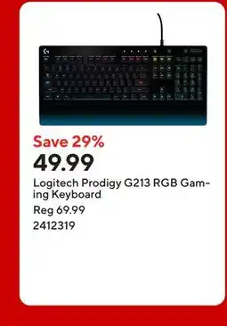Staples Logitech Prodigy G213 RGB Gaming Keyboard offer