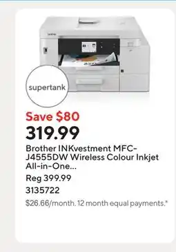 Staples Brother INKvestment MFC-J4555DW Wireless Colour Inkjet All-in-One Printer offer