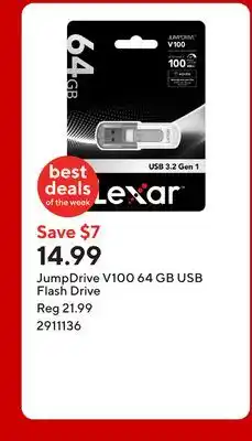 Staples JumpDrive V100 64 GB USB Flash Drive offer