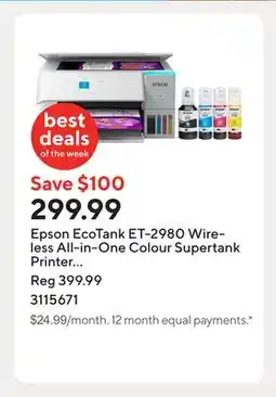 Staples Epson EcoTank ET-2980 Wireless All-in-One Colour Supertank Printer - White offer