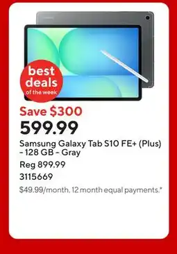 Staples Samsung Galaxy Tab S10 FE+ (Plus) - 128 GB - Gray offer