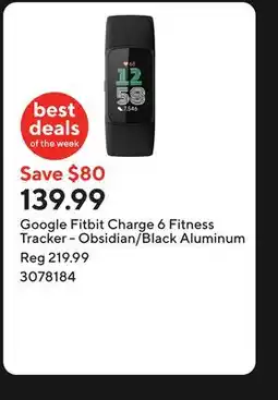 Staples Google Fitbit Charge 6 Fitness Tracker - Obsidian/Black Aluminum offer