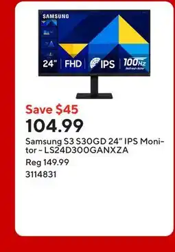 Staples Samsung S3 S30GD 24 IPS Monitor - LS24D300GANXZA offer