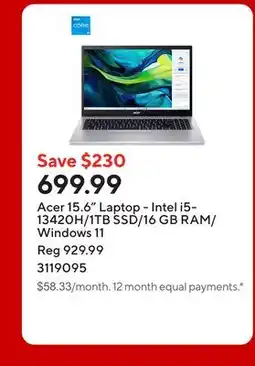 Staples Acer 15.6 Laptop - Intel i5-13420H/1TB SSD/16 GB RAM/Windows 11 offer