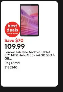 Staples Lenovo Tab One Android Tablet 8.7 MTK Helio G85 - 64 GB SSD 4 GB RAM with Folio Case - Luna Grey offer