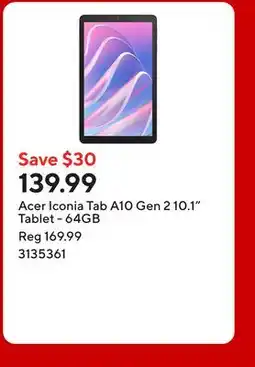 Staples Acer Iconia Tab A10 Gen 2 10.1 Tablet - 64GB offer