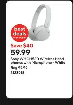 Staples Sony WHCH520 Wireless Headphones with Microphone - White offer