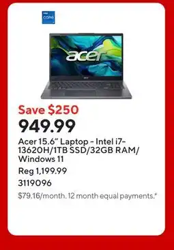 Staples Acer 15.6 Laptop - Intel i7-13620H/1TB SSD/32GB RAM/Windows 11 offer