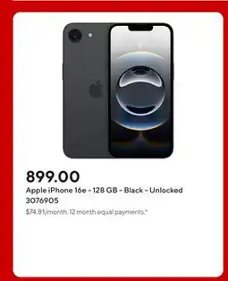 Staples Apple iPhone 16e - 128 GB - Black - Unlocked offer