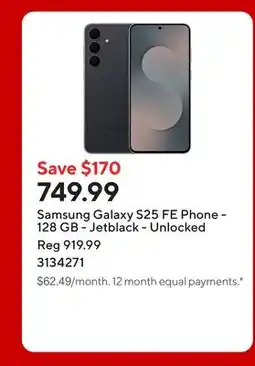 Staples Samsung Galaxy S25 FE Phone - 128 GB - Jetblack - Unlocked offer