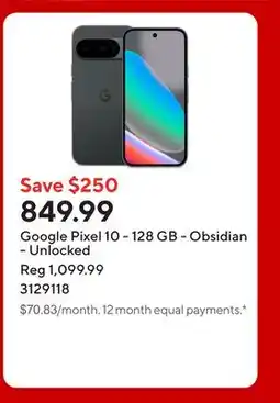 Staples Google Pixel 10 - 128 GB - Obsidian - Unlocked offer