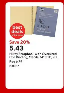 Staples Hilroy Scrapbook with Oversized Coil Binding, Manila, 14 x 11, 20 Sheets offer
